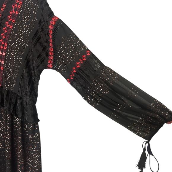 Free People Starry Night Embroidered Midi Dress Women's S Ruffle Peasant Black - Picture 6 of 7